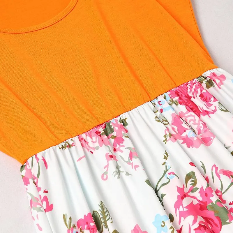 Mom Girl Botanical Prints Floor Length Matching Dress