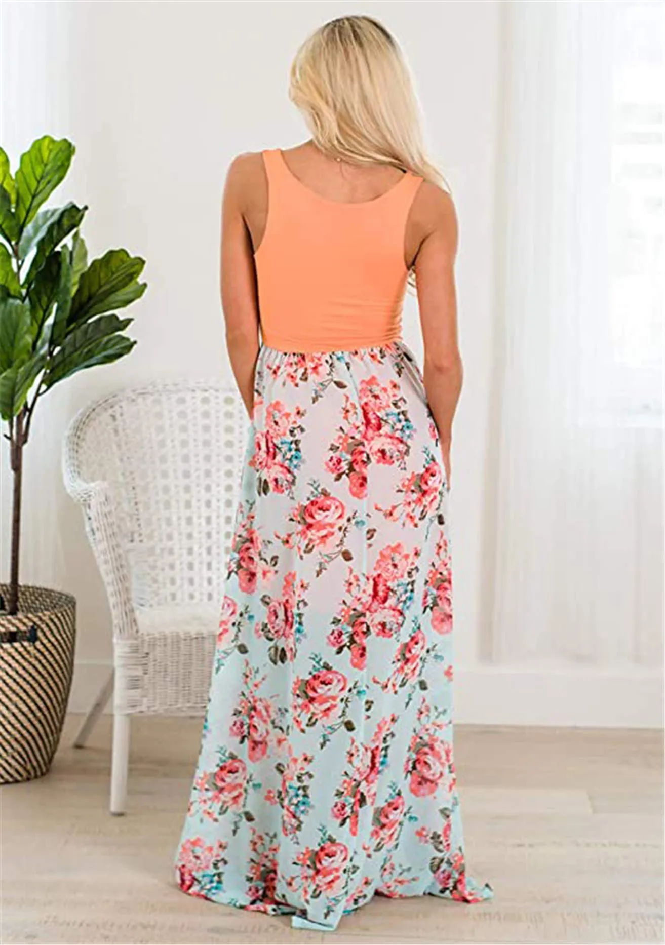 Mom Girl Botanical Prints Floor Length Matching Dress