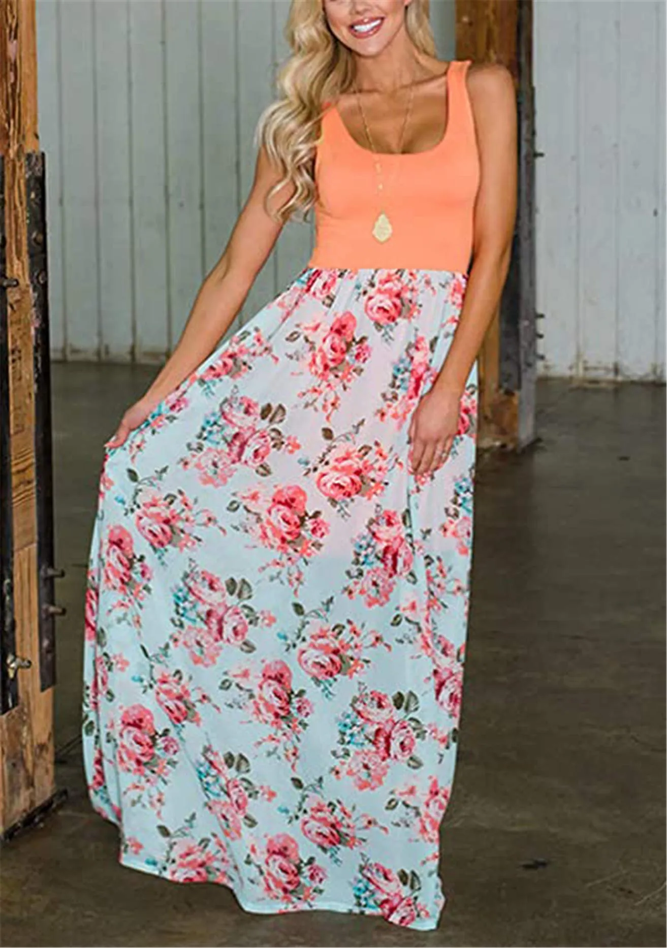 Mom Girl Botanical Prints Floor Length Matching Dress