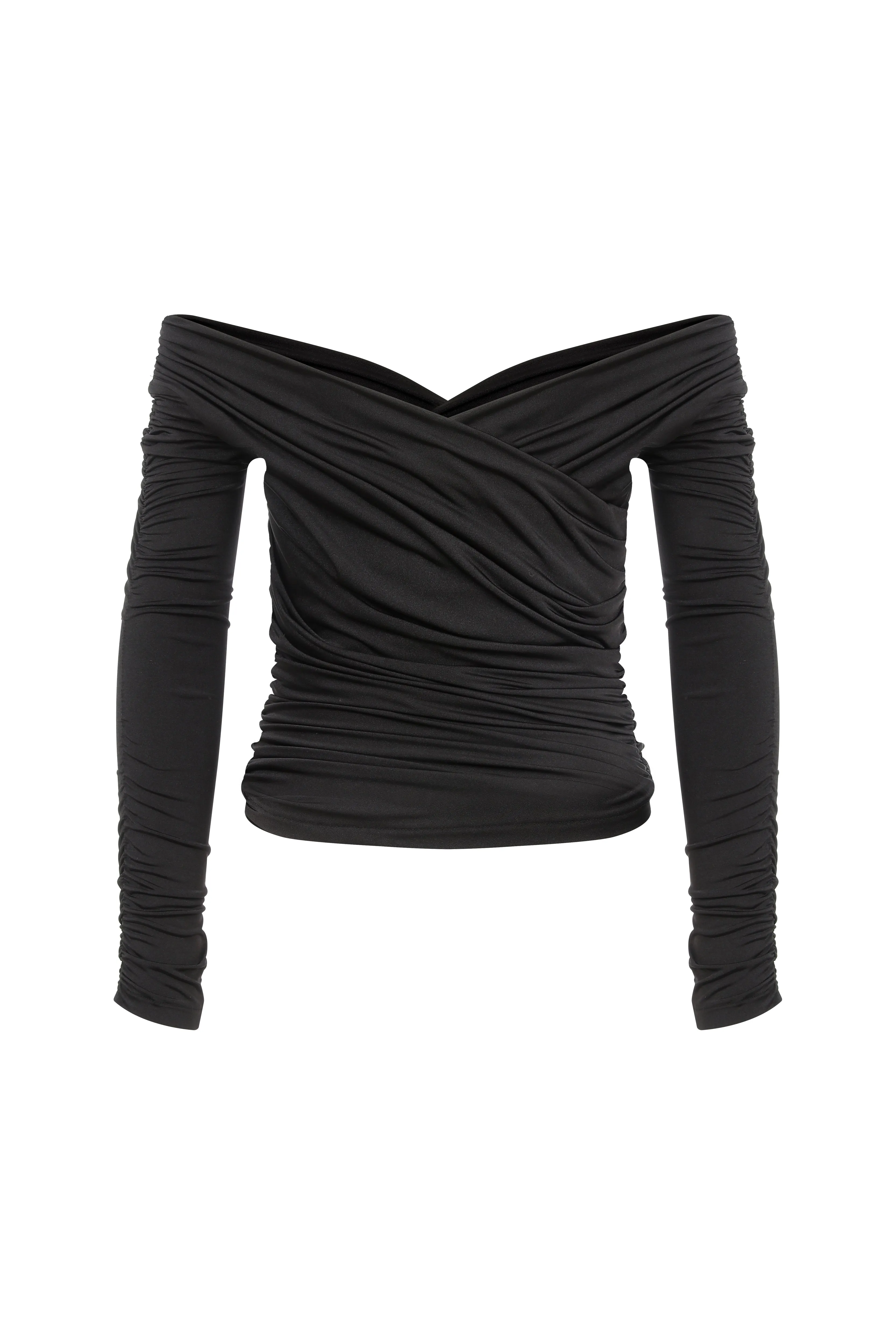Monique Draped Jersey Blouse in Noire