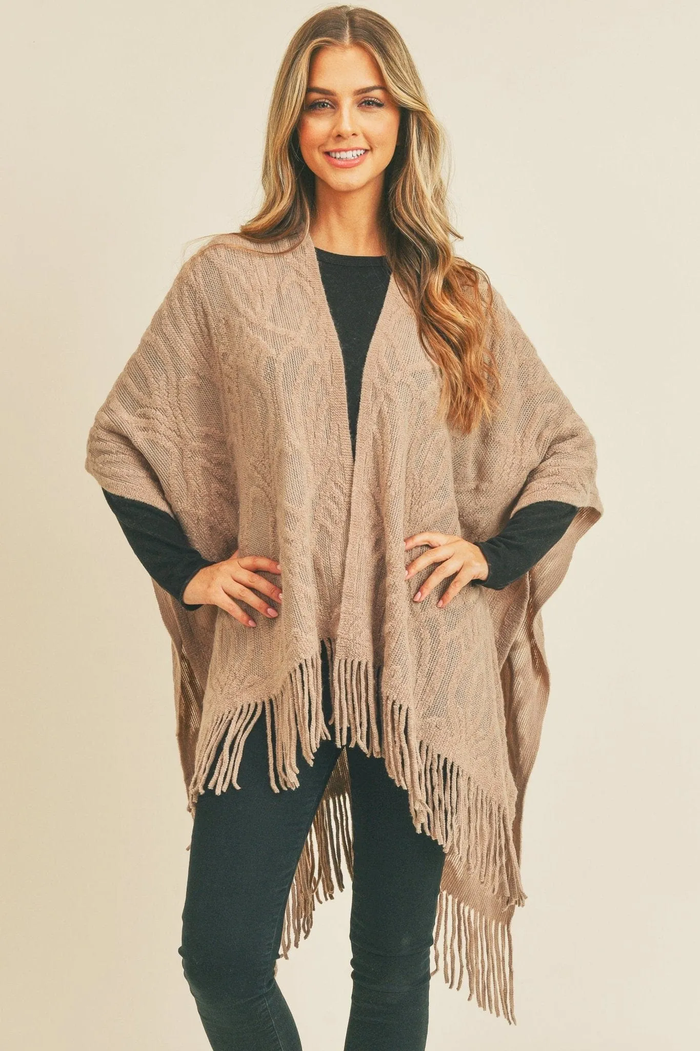 MS0270 Embossed Pattern Fringe Ruana
