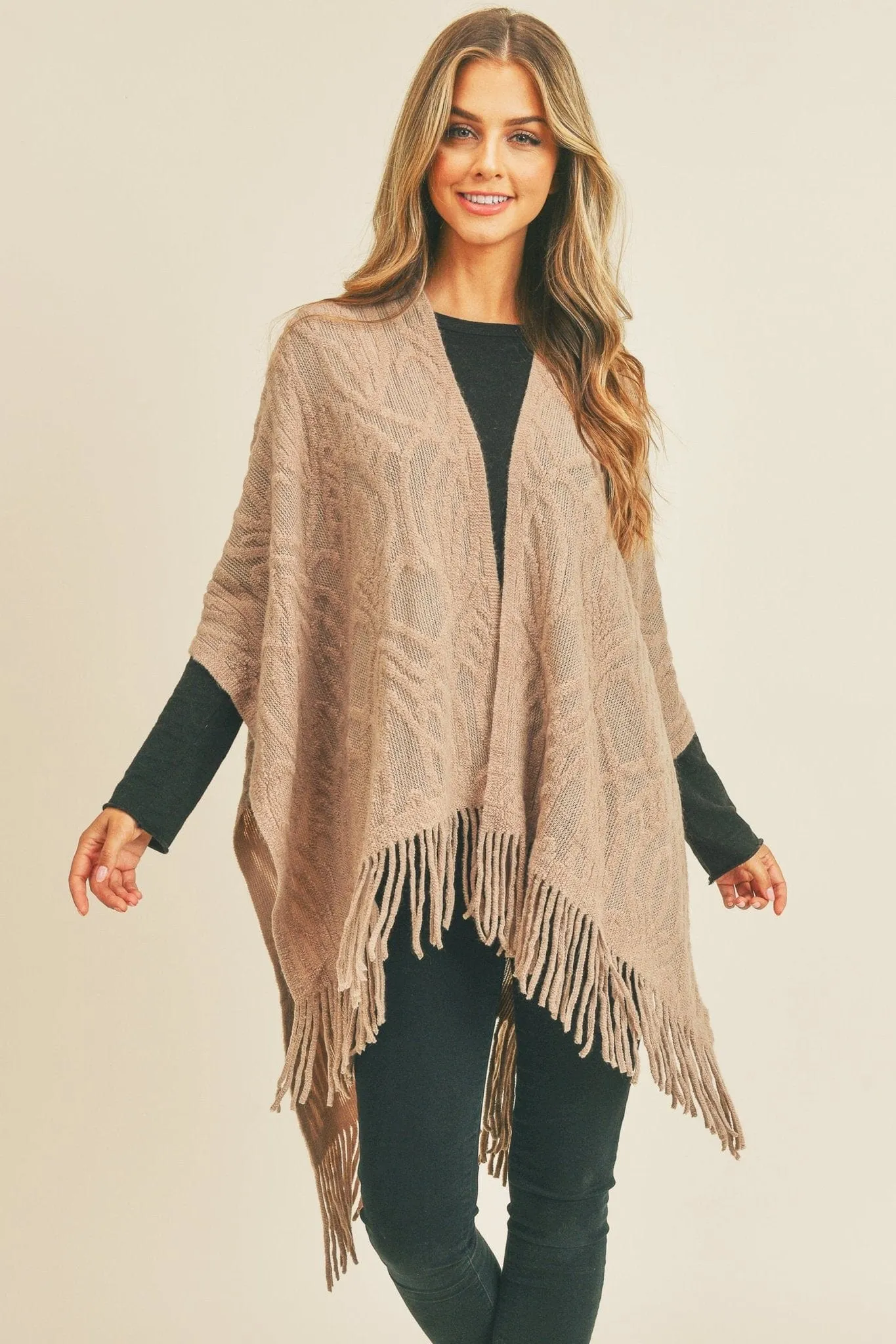 MS0270 Embossed Pattern Fringe Ruana