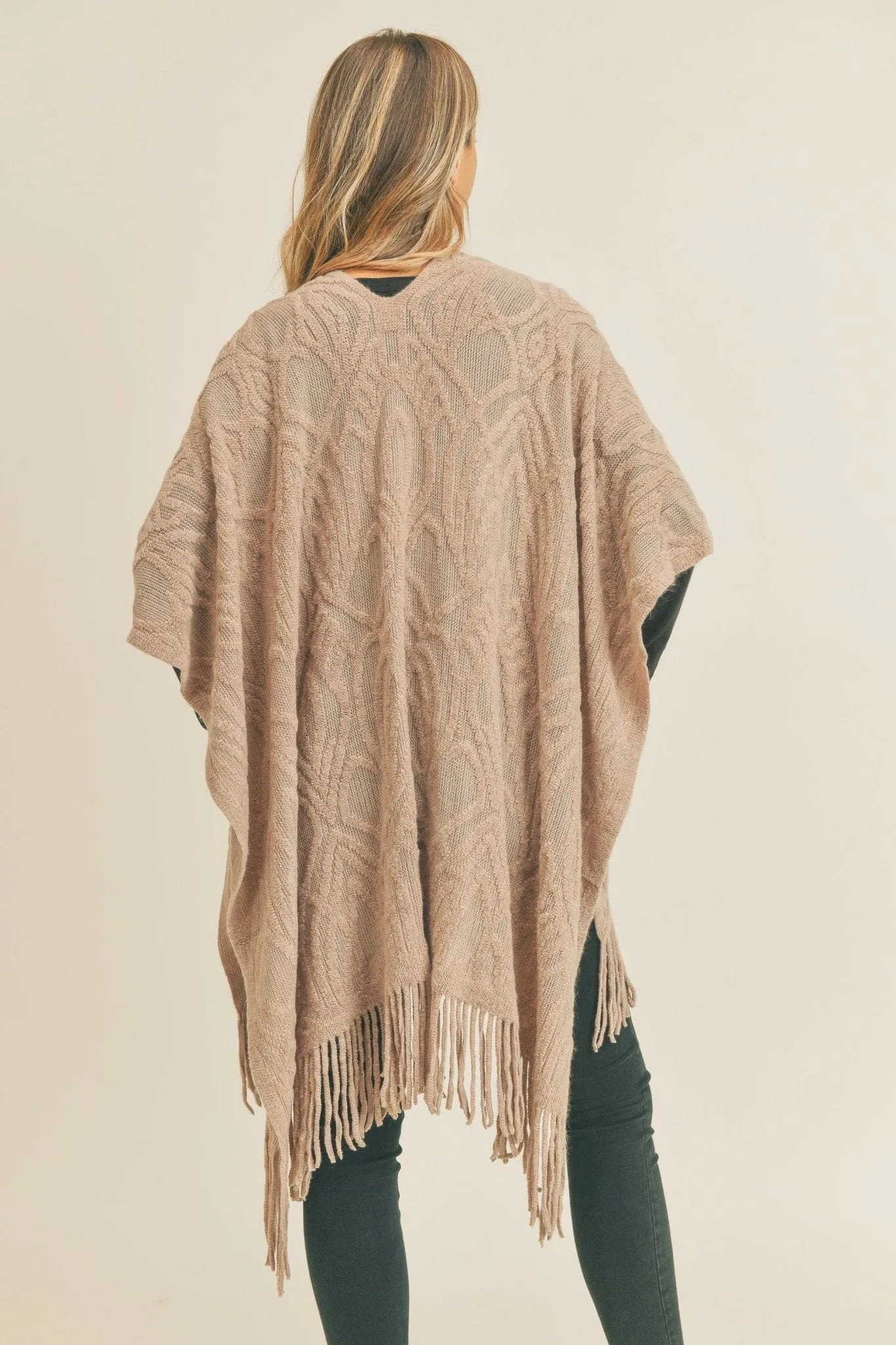 MS0270 Embossed Pattern Fringe Ruana
