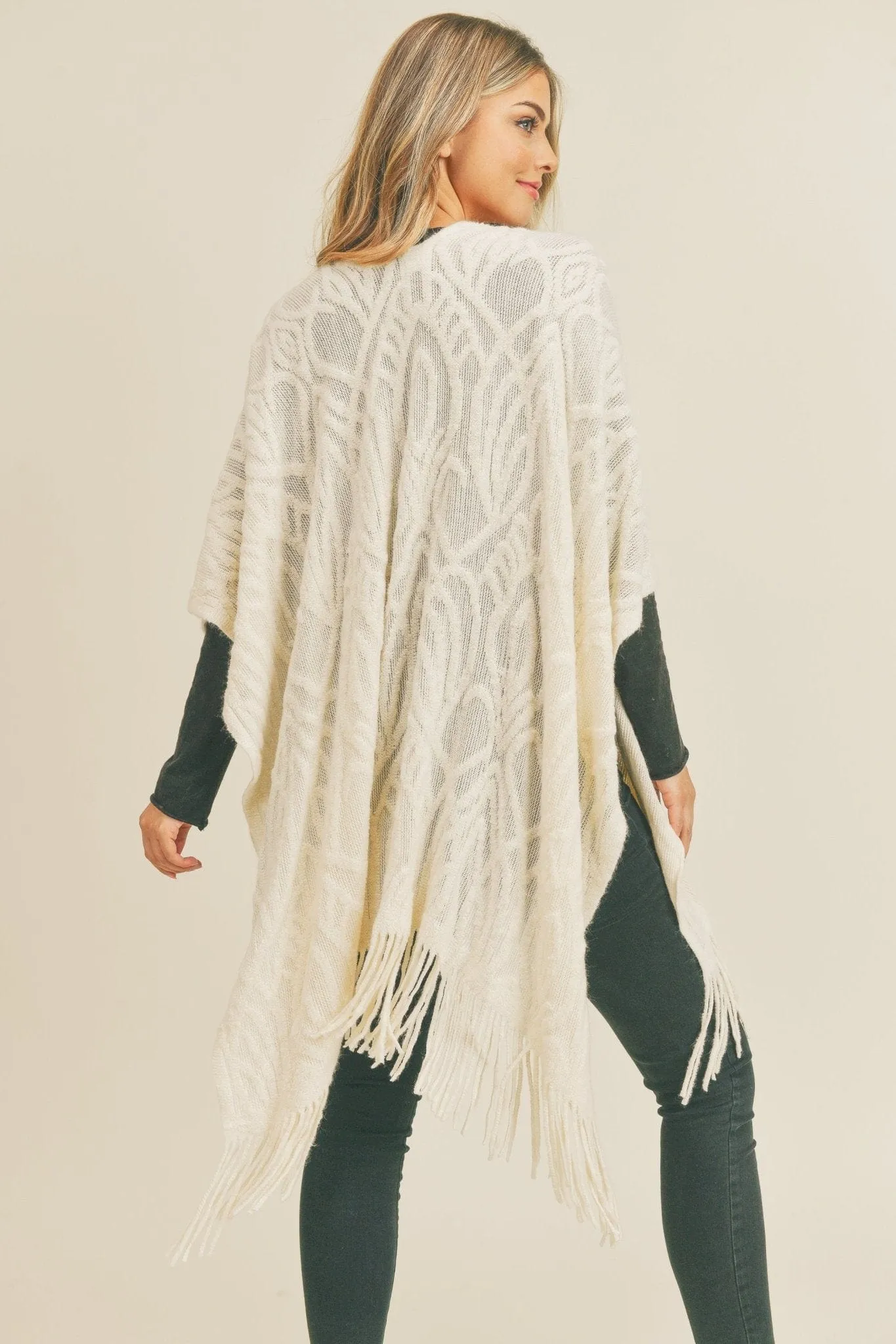 MS0270 Embossed Pattern Fringe Ruana