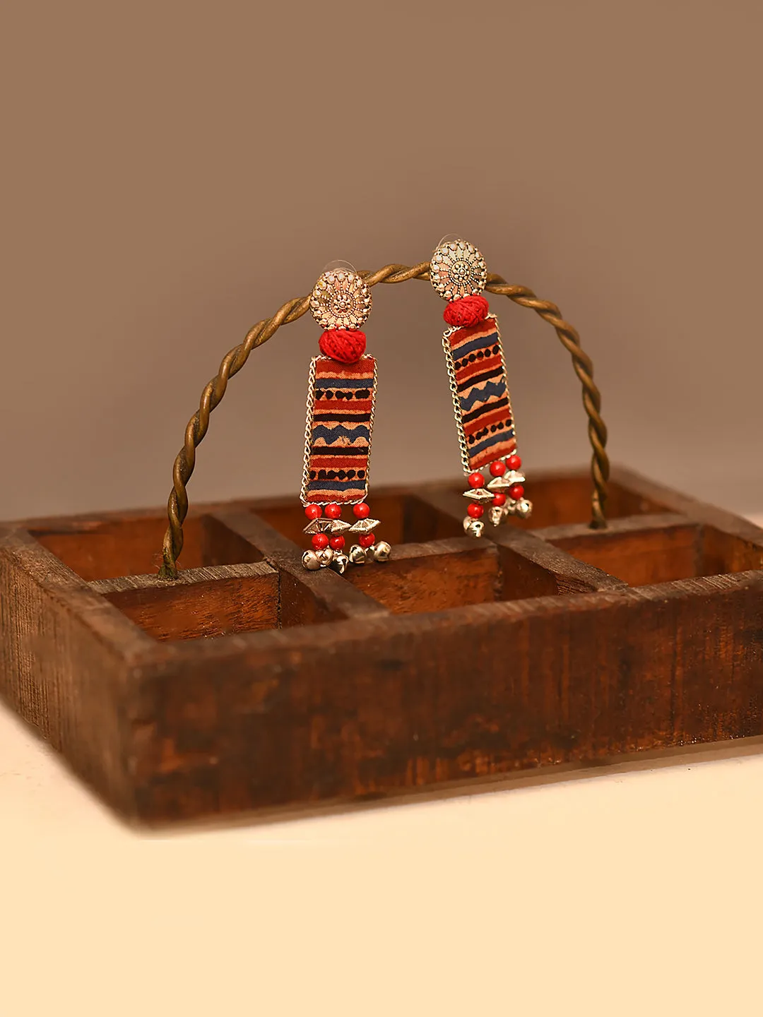 Nea-Zoi Red Fun Stripped Handmade Earrings