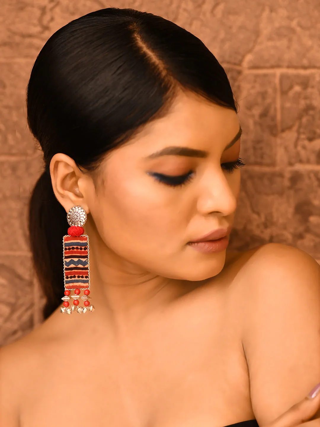Nea-Zoi Red Fun Stripped Handmade Earrings