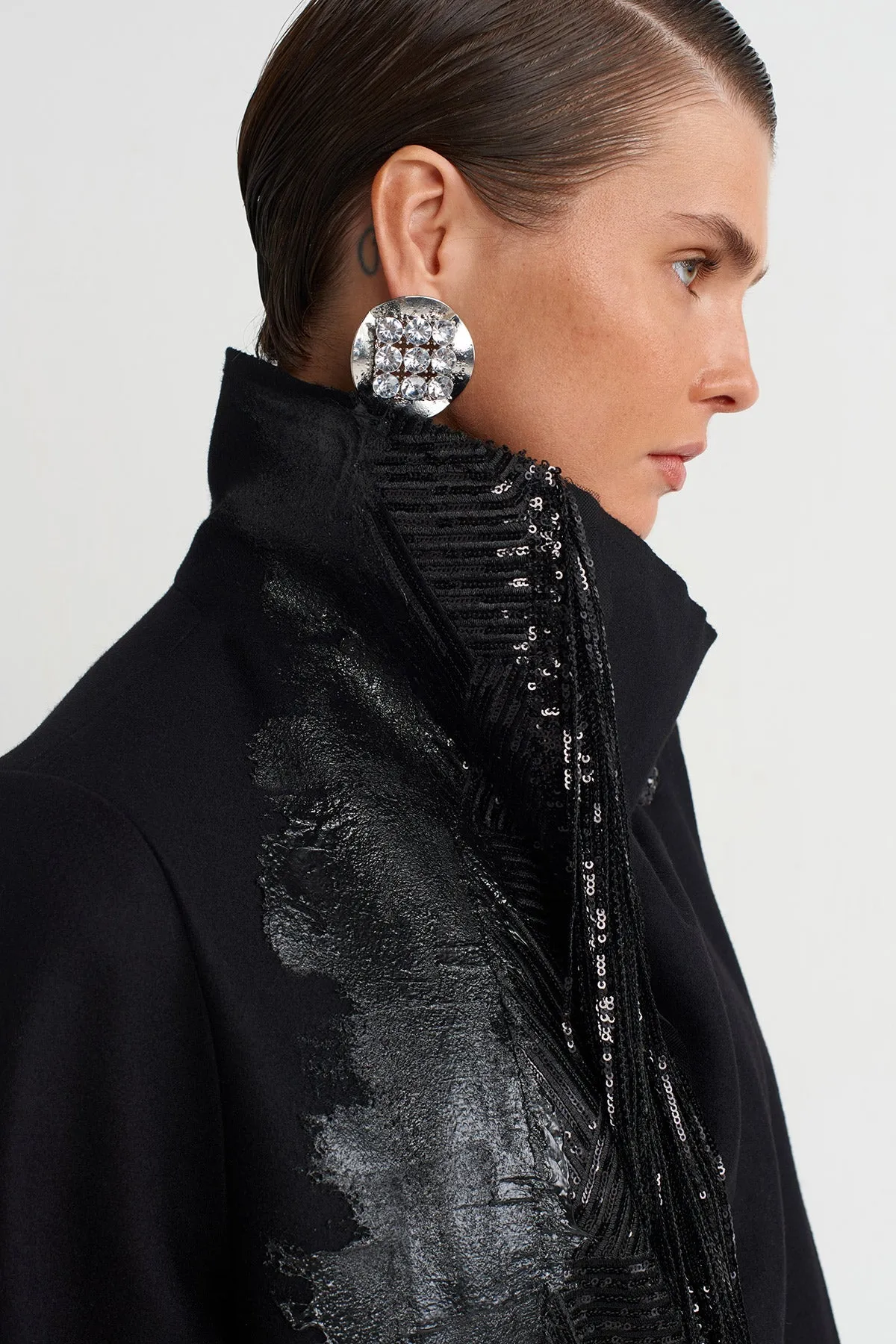 Nu Painted And Embroidered Stylish Jacket Black