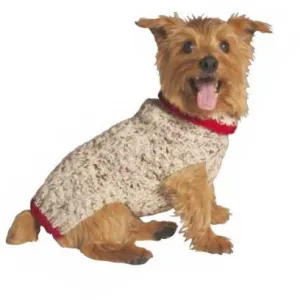 OATMEAL W/RED TRIM CABLE KNIT DOG SWEATER