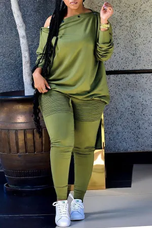Off Shoulder Buttons Pants Set
