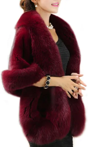 Old Dlrd Women's Winter Faux Fur Coat Wedding Bride Cloak Cape Shawl for Evening Party