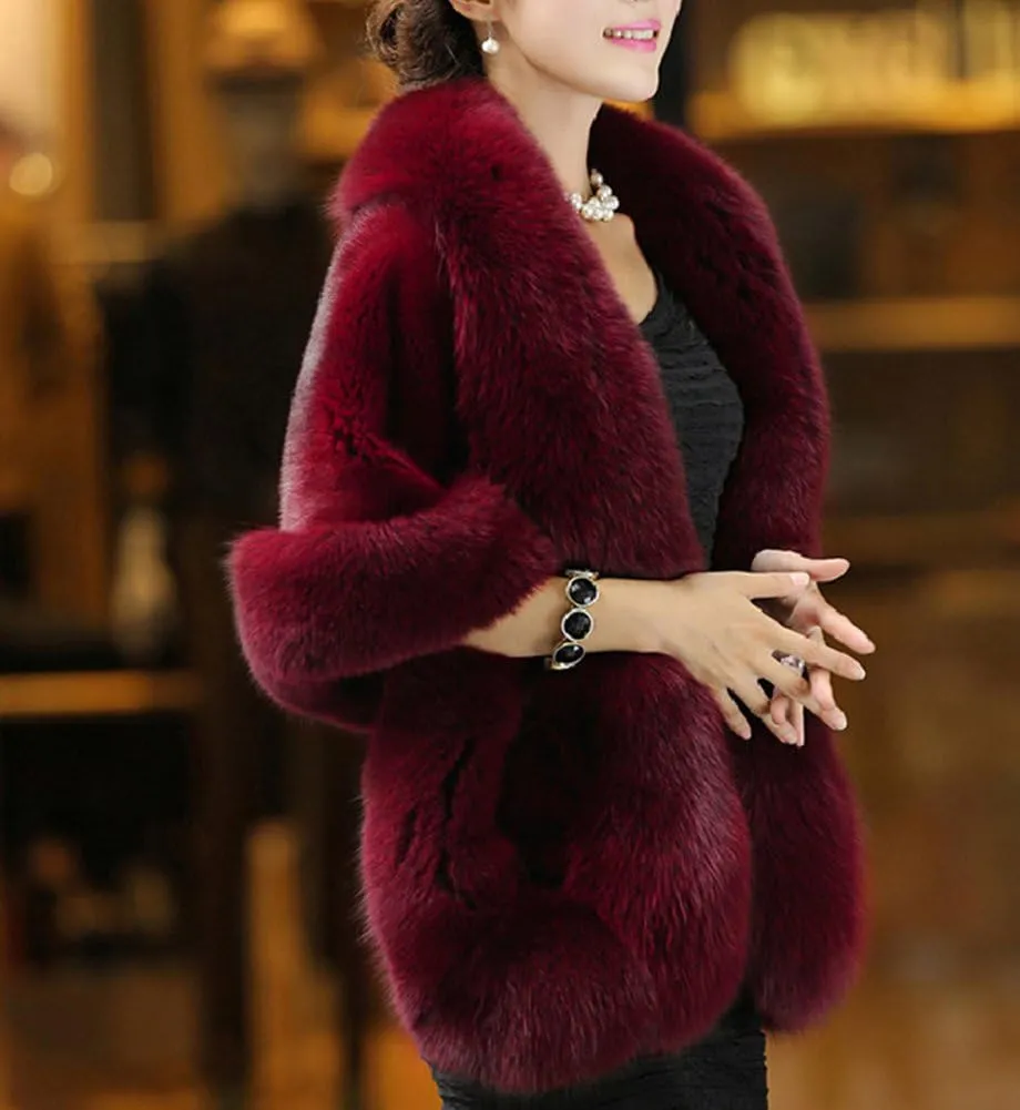 Old Dlrd Women's Winter Faux Fur Coat Wedding Bride Cloak Cape Shawl for Evening Party
