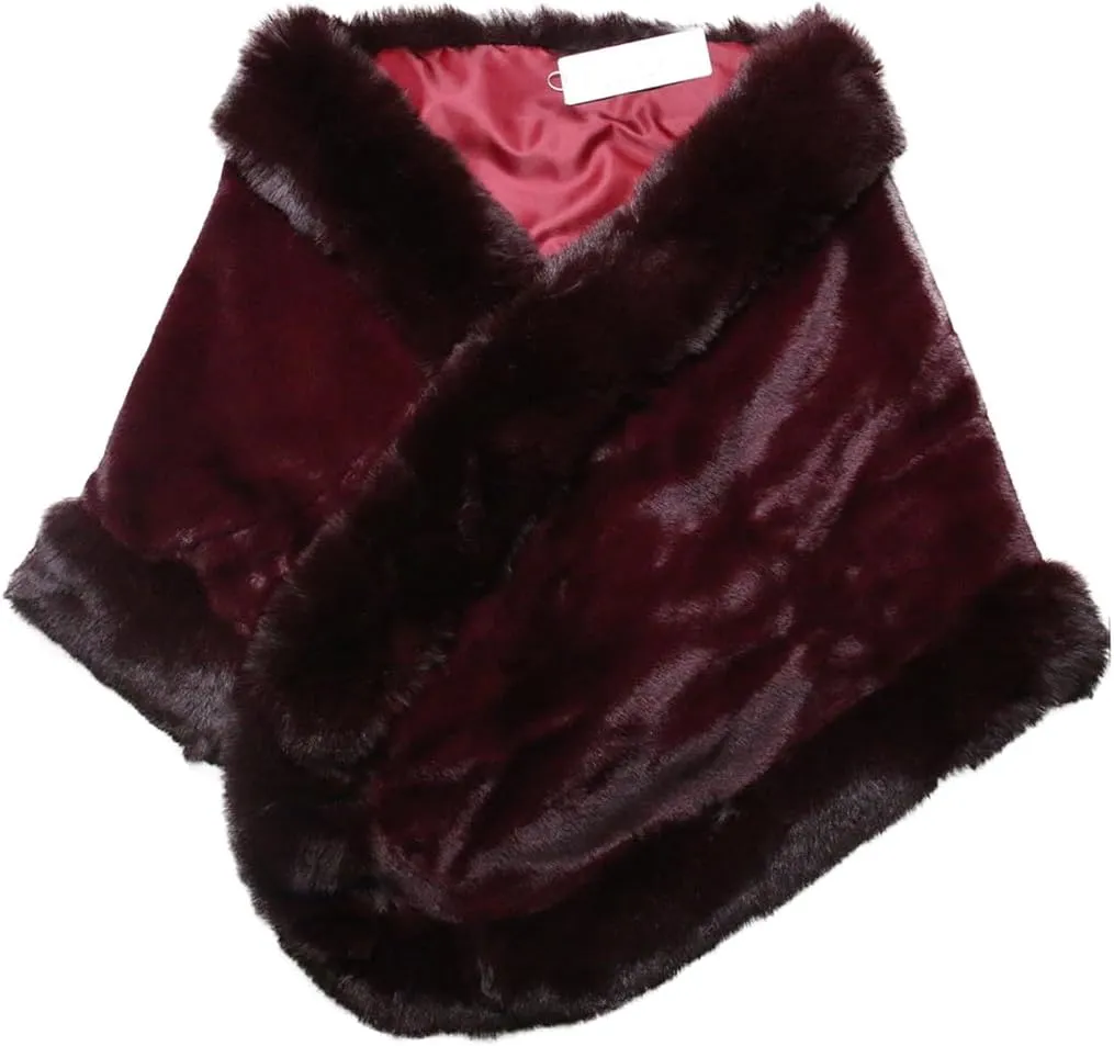Old Dlrd Women's Winter Faux Fur Coat Wedding Bride Cloak Cape Shawl for Evening Party