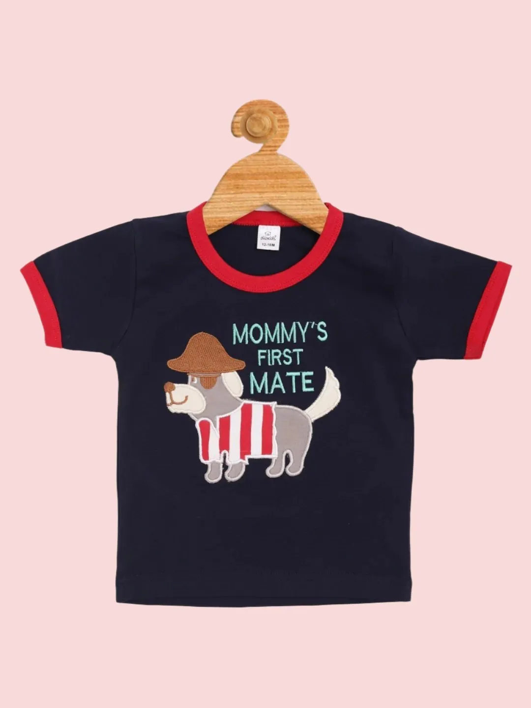 Olio Kids Boy’s Navy Blue T-Shirt and Red Striped Shorts