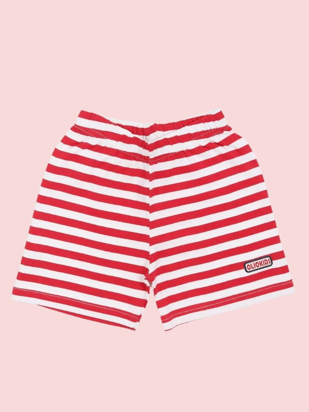 Olio Kids Boy’s Navy Blue T-Shirt and Red Striped Shorts