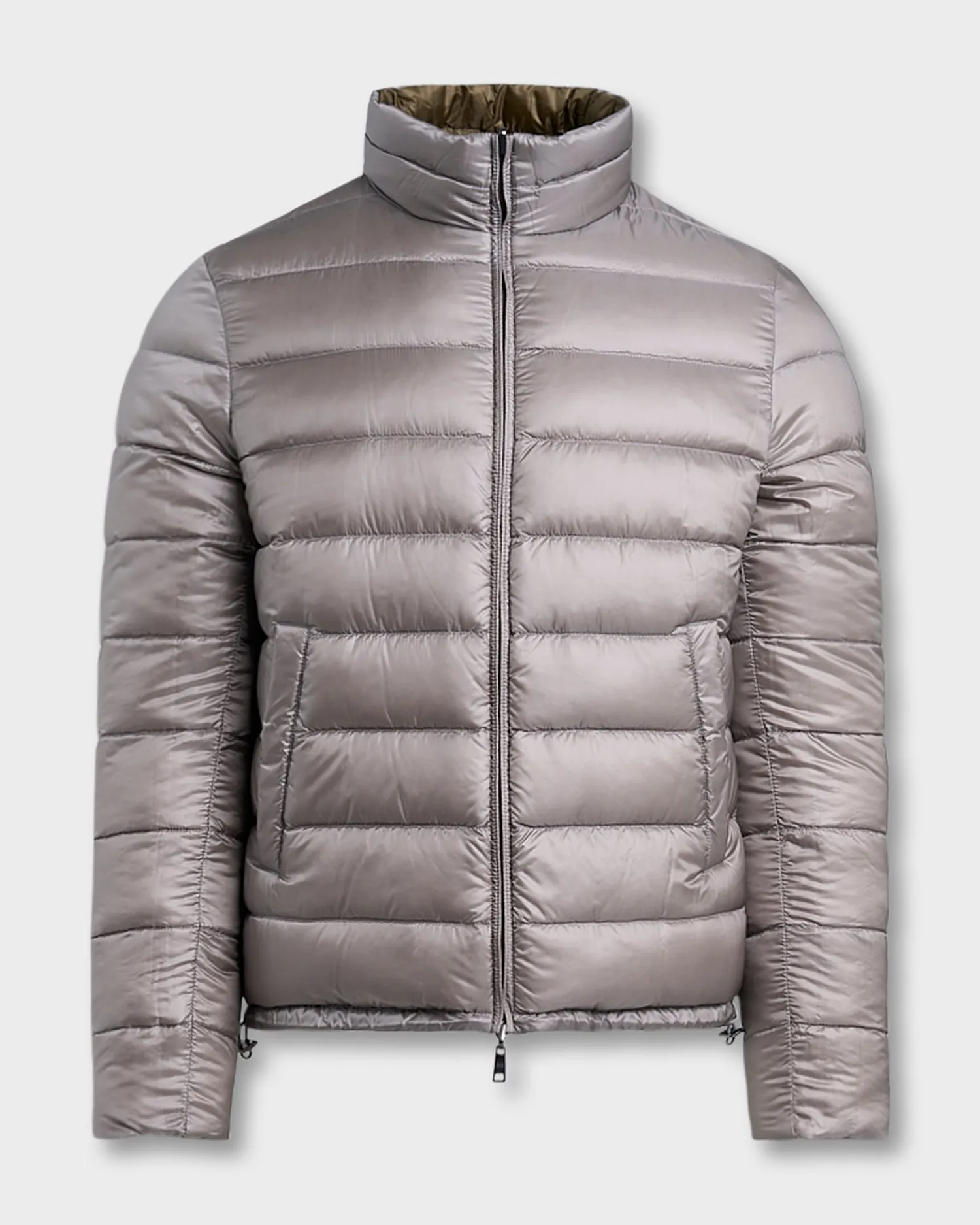 Olive And Silver Reversible Puffer Jacket