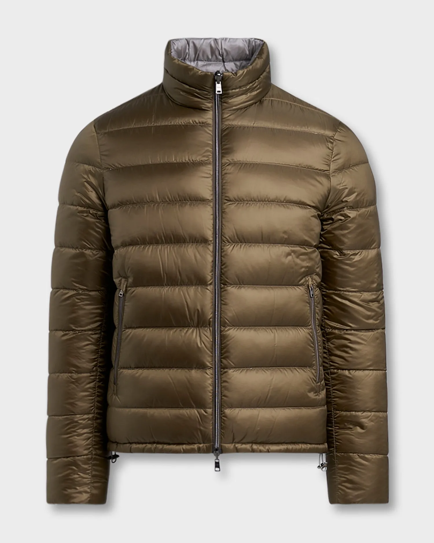 Olive And Silver Reversible Puffer Jacket