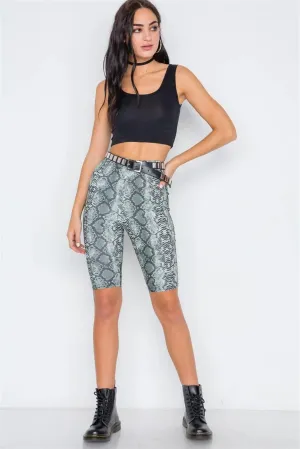 Olive Snake Animal Print High-Waist Biker Shorts