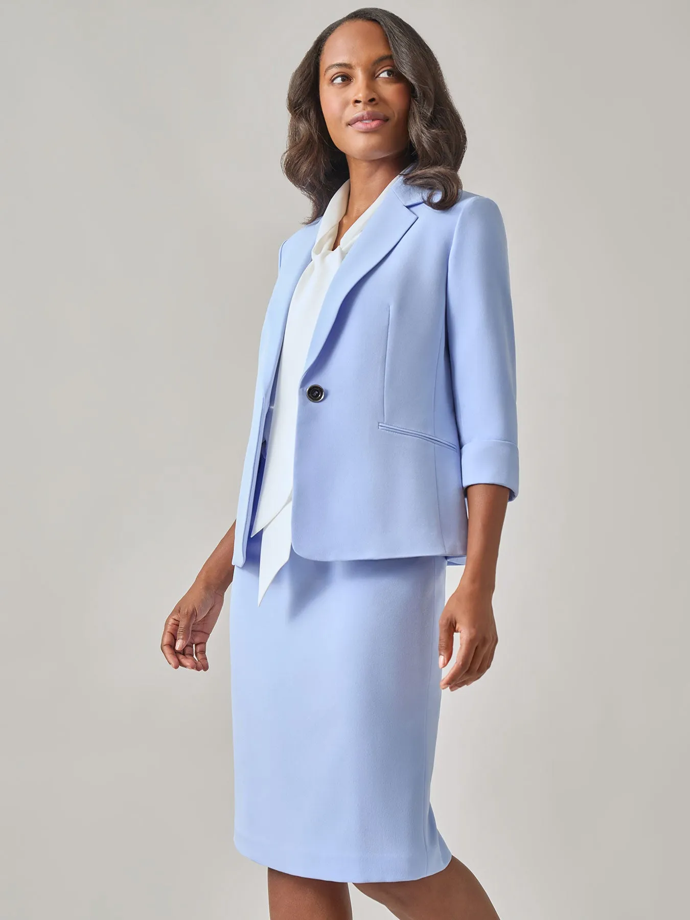 One Button Cuff Sleeve Jacket, Iconic Stretch Crepe