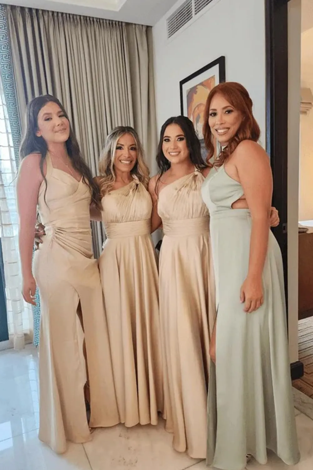 One Shoulder Pleated Bridesmaid Dresses for Women 2025 Elegant Long Corset Chiffon Formal Dress with Pocket LO042