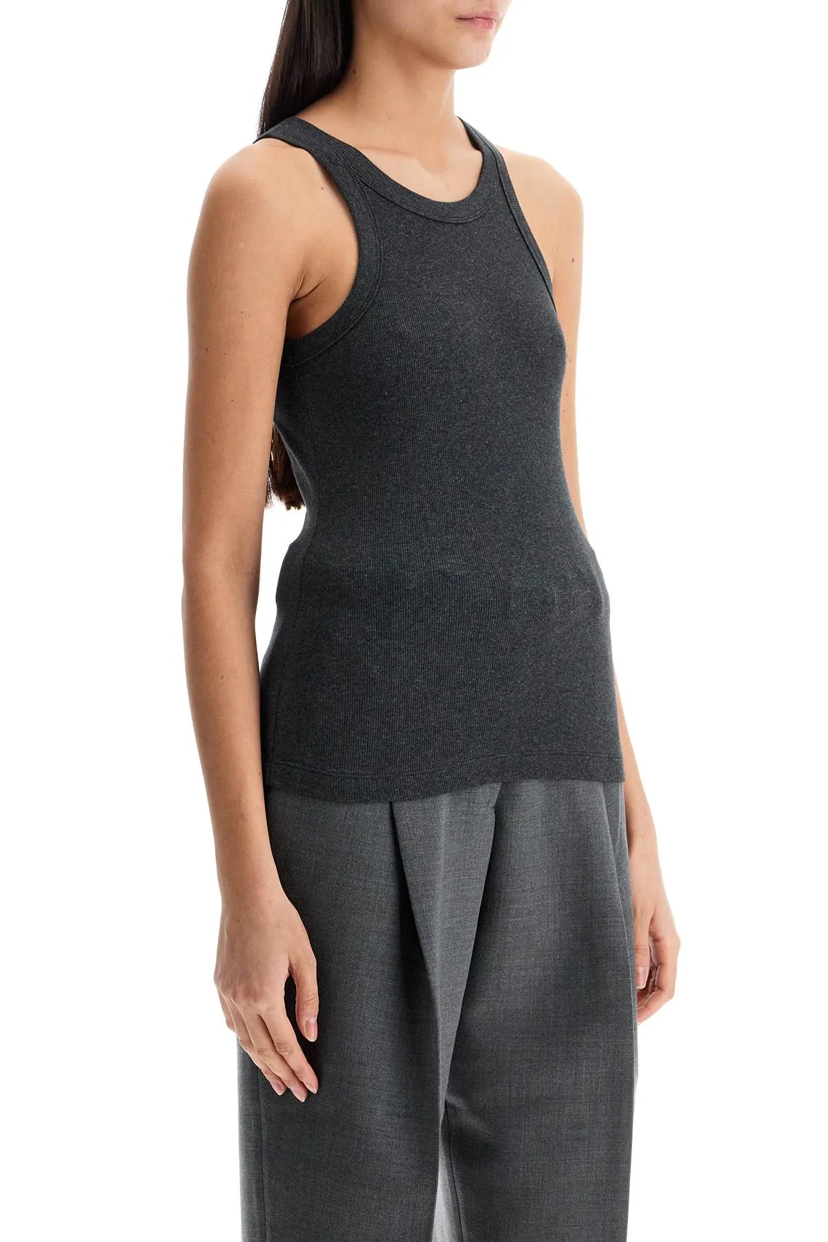 organic cotton ribbed tank top charcoal melange with wide straps 243 WRT1129 FB0246 CHARCOAL MELANGE