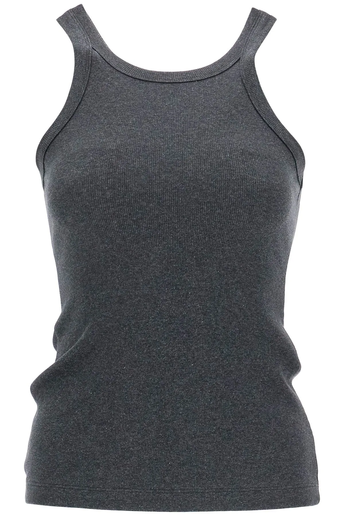 organic cotton ribbed tank top charcoal melange with wide straps 243 WRT1129 FB0246 CHARCOAL MELANGE