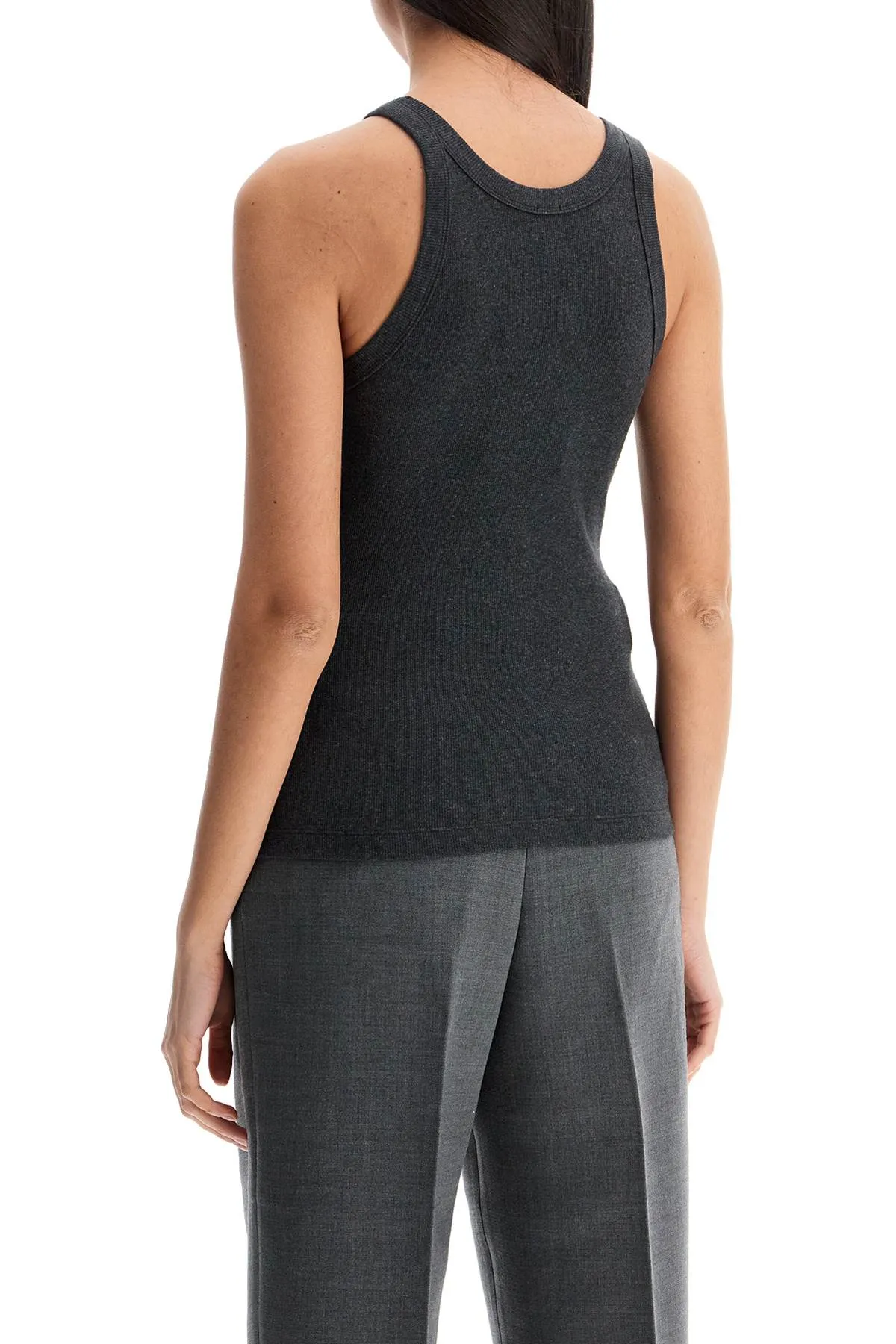 organic cotton ribbed tank top charcoal melange with wide straps 243 WRT1129 FB0246 CHARCOAL MELANGE