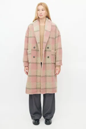 Pink & Brown Plaid Shawl Coat
