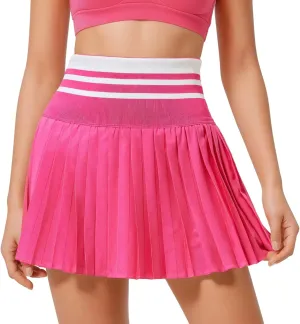 Pleated Tennis Skirt For Women With Built-In Shorts, High-Waisted Golf Skirt With Soft Nylon-Spandex Blend, Comfortable Elastic Waistband