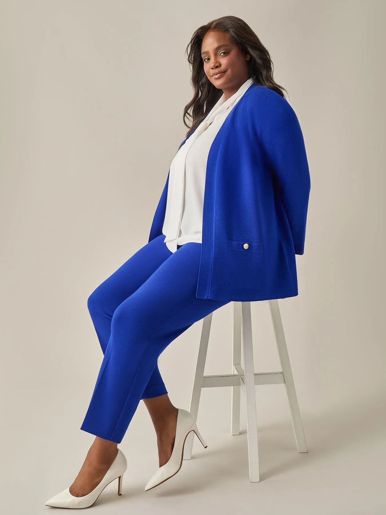 Plus Size Open Front Cardigan, Royal Signature