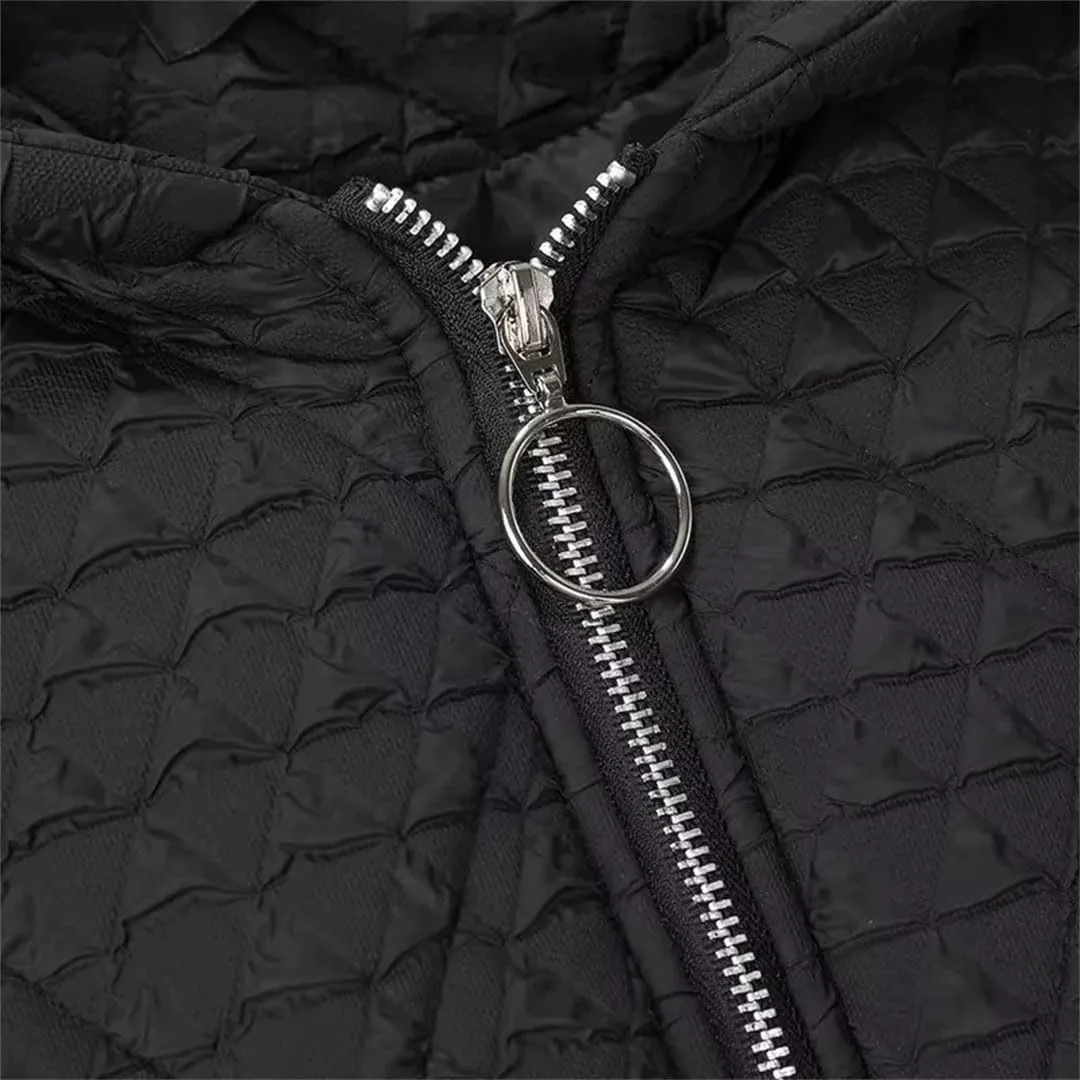 Plus Size Women Hooded Parka Winter Loose Drawstring Waist Embossed Cotton-Padded Coat