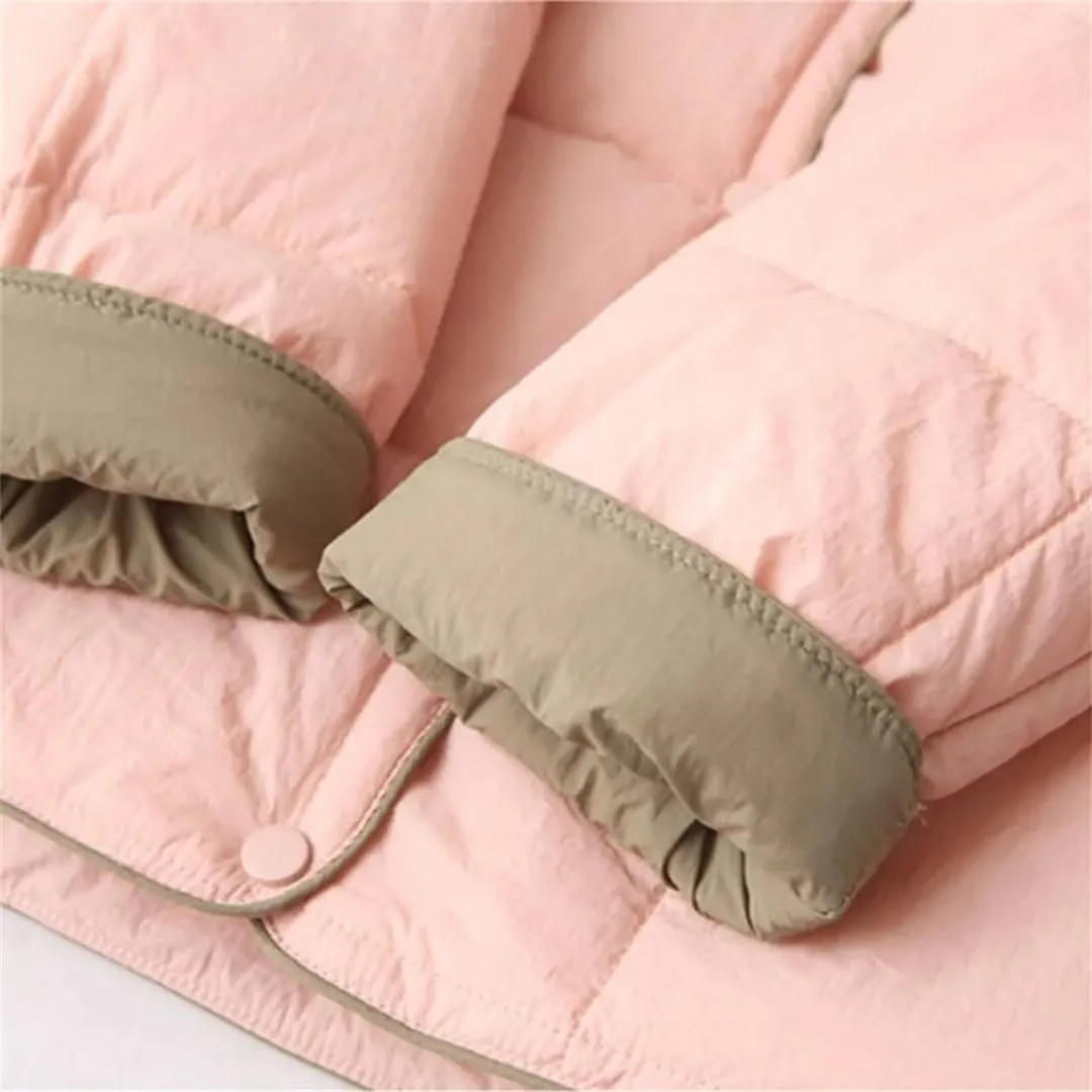 Plus Size Women Parka Autumn/Winter Fashion Square Contrast Color Cotton-Padded Coat
