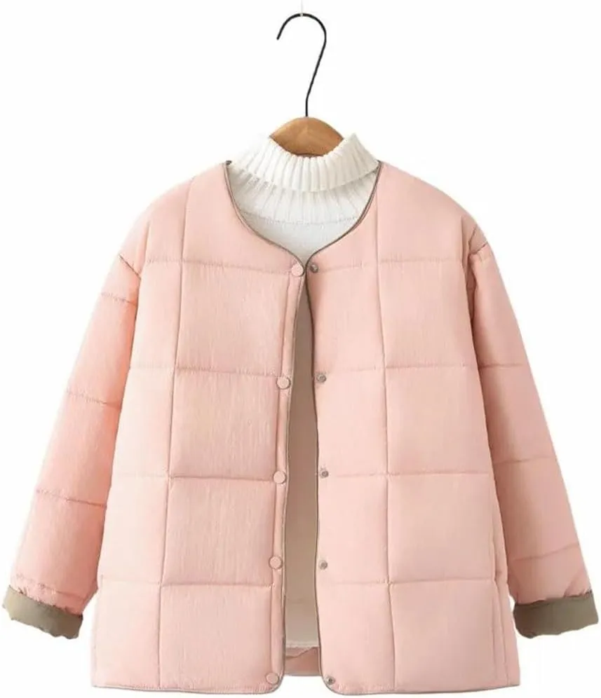 Plus Size Women Parka Autumn/Winter Fashion Square Contrast Color Cotton-Padded Coat