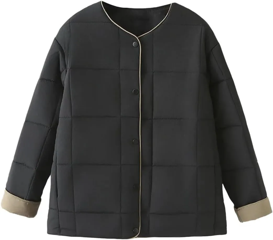 Plus Size Women Parka Autumn/Winter Fashion Square Contrast Color Cotton-Padded Coat