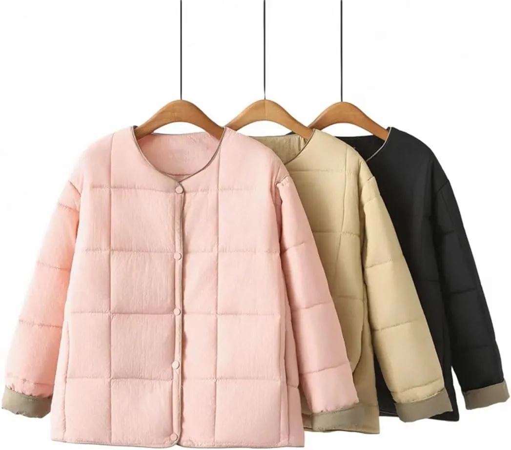 Plus Size Women Parka Autumn/Winter Fashion Square Contrast Color Cotton-Padded Coat