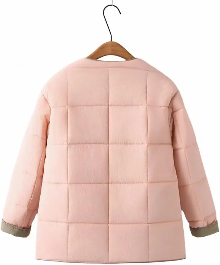 Plus Size Women Parka Autumn/Winter Fashion Square Contrast Color Cotton-Padded Coat