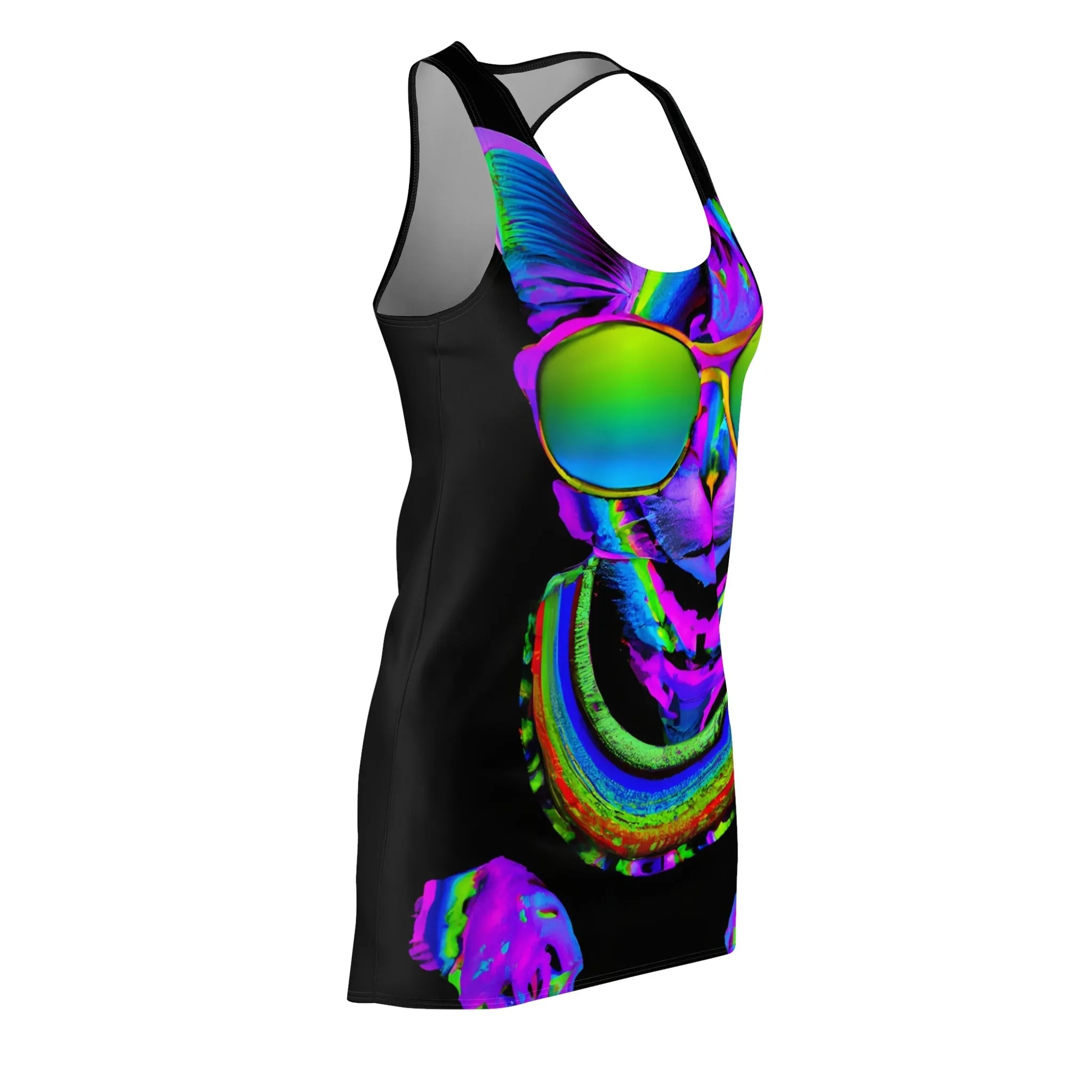 Pulse Puss: A Psychedelic Cat Raver Edition - Women's Cut & Sew Racerback Dress (AOP)