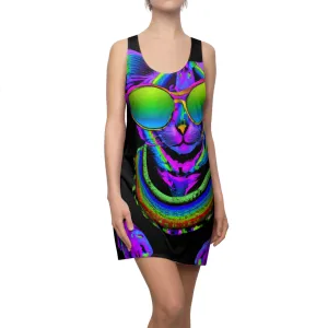 Pulse Puss: A Psychedelic Cat Raver Edition - Women's Cut & Sew Racerback Dress (AOP)