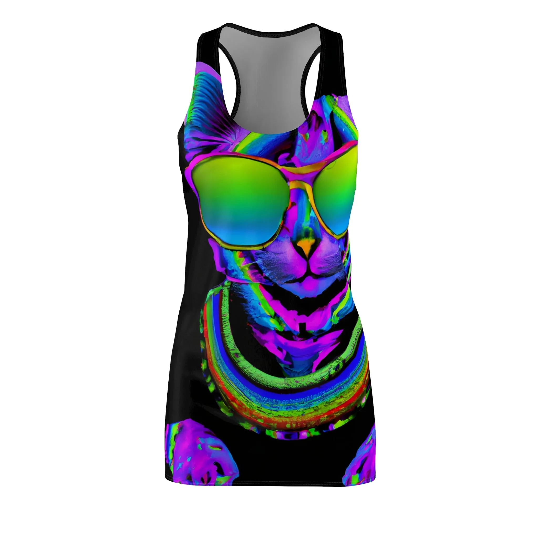 Pulse Puss: A Psychedelic Cat Raver Edition - Women's Cut & Sew Racerback Dress (AOP)