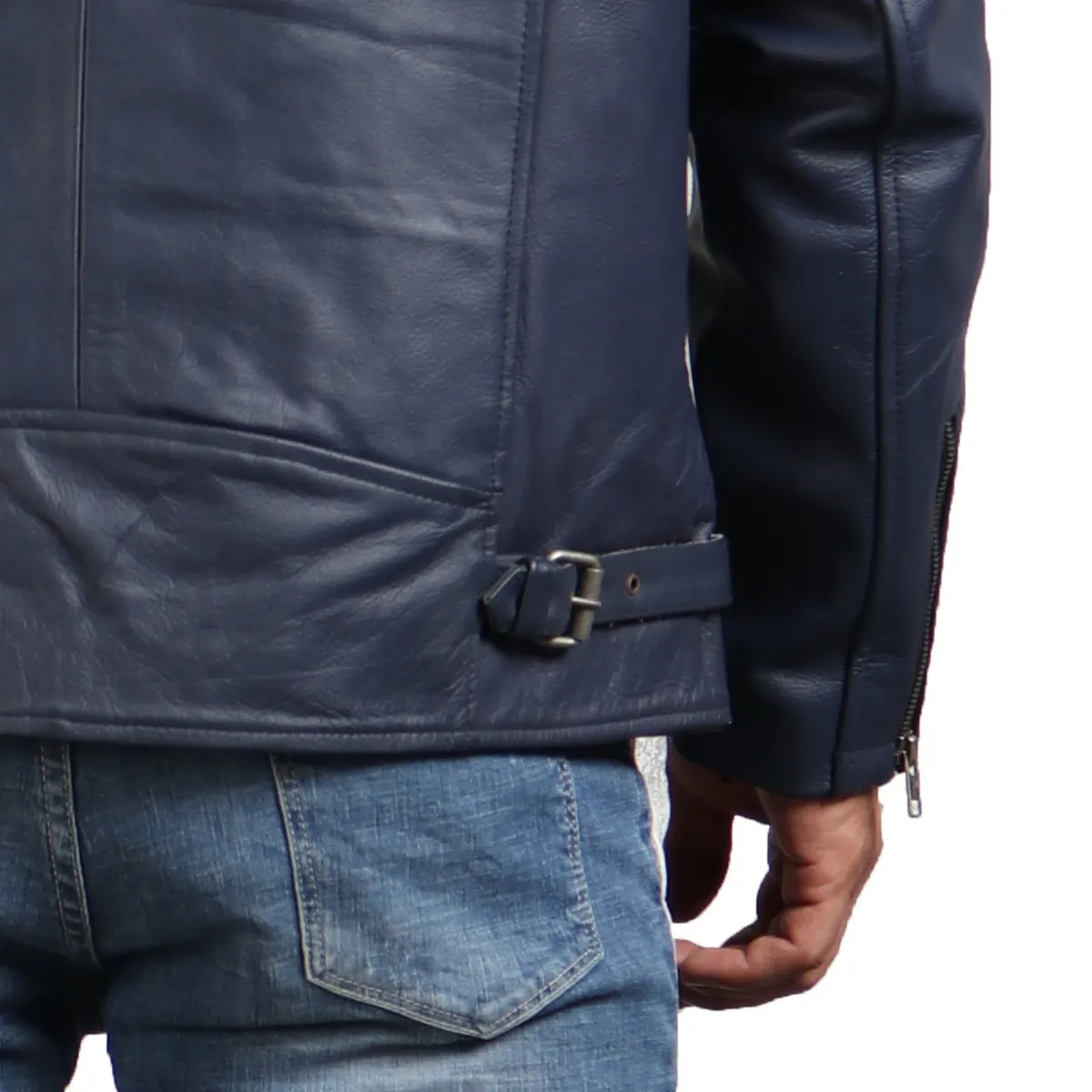 Real Leather Blue Motorcycle Jacket for Men Stylish Biker Outerwear