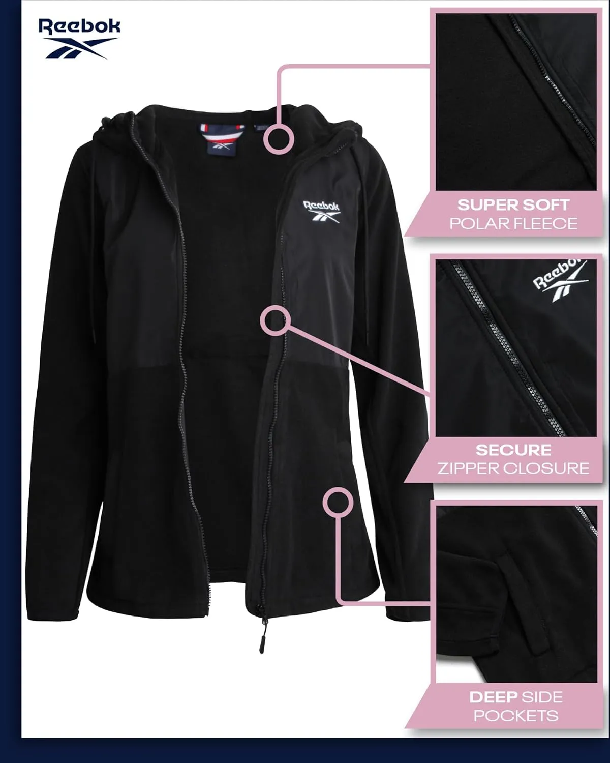 Reebok Women's Jacket - Polar Fleece Sweatshirt Jacket - Lightweight Coat for Women (S-XL)