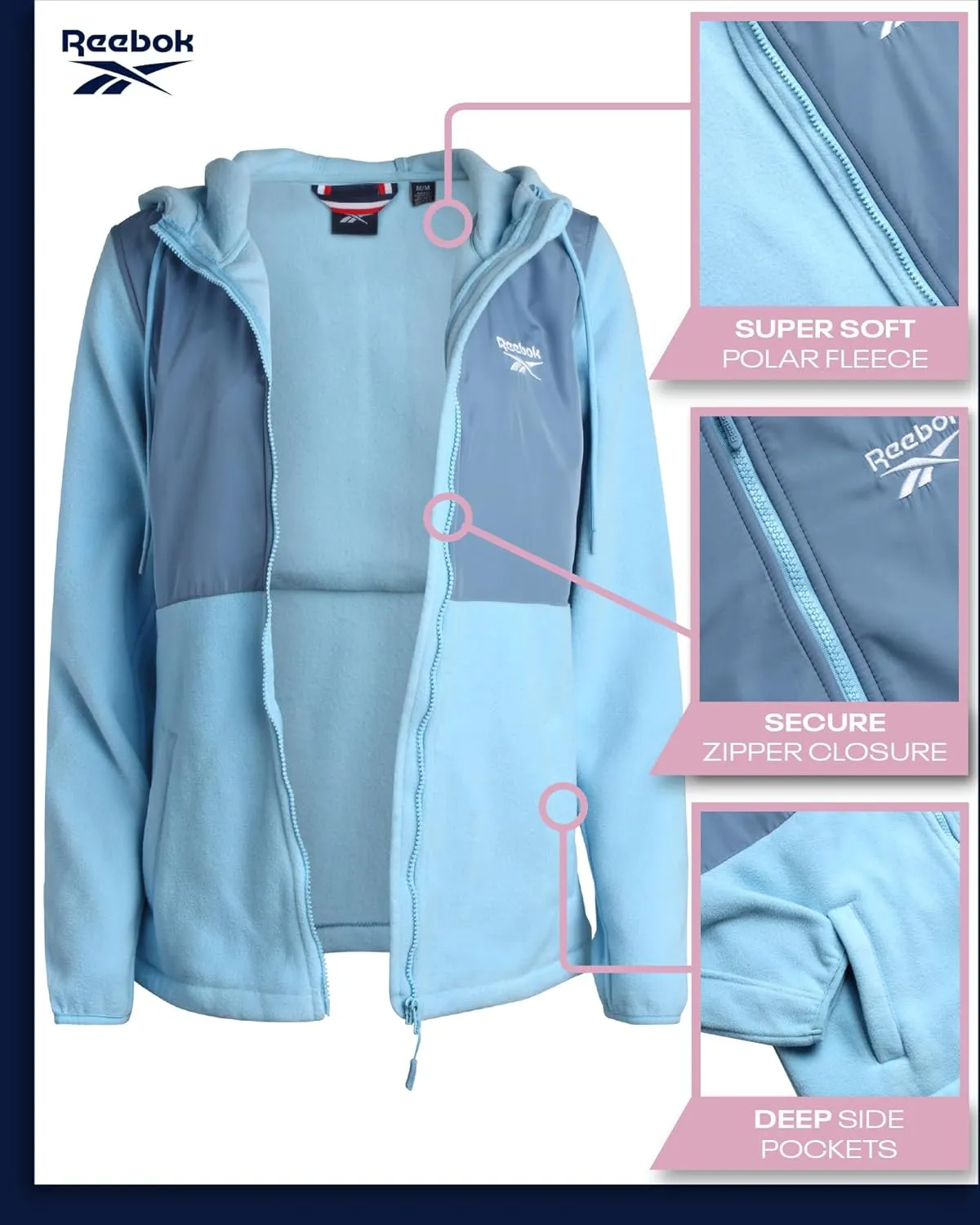 Reebok Women's Jacket - Polar Fleece Sweatshirt Jacket - Lightweight Coat for Women (S-XL)