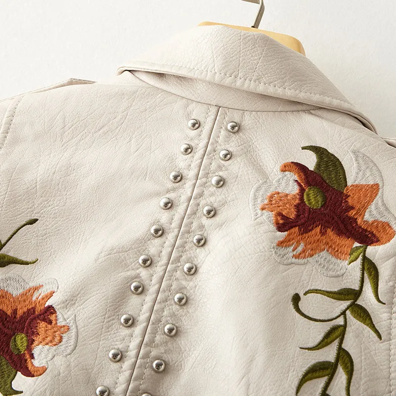Retro Floral Faux Leather Jacket