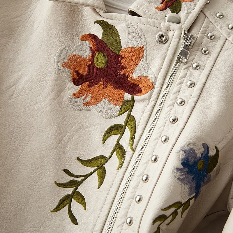 Retro Floral Faux Leather Jacket