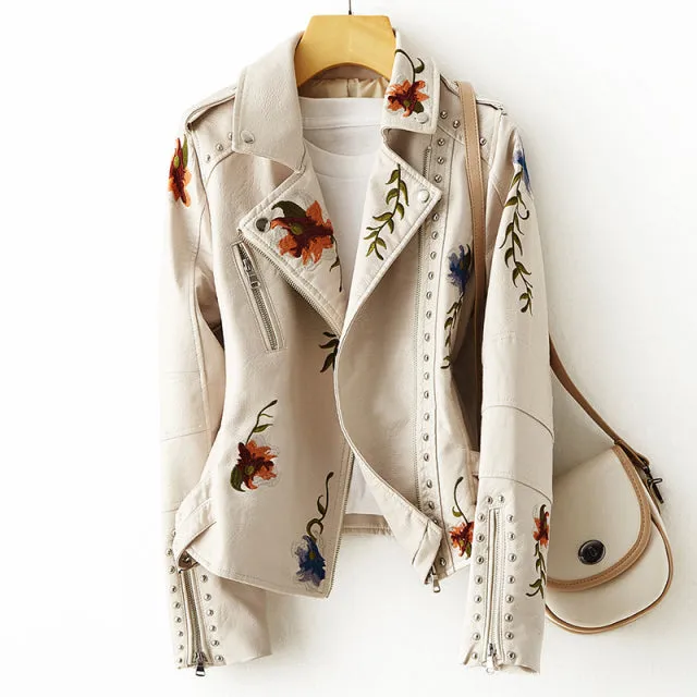 Retro Floral Faux Leather Jacket