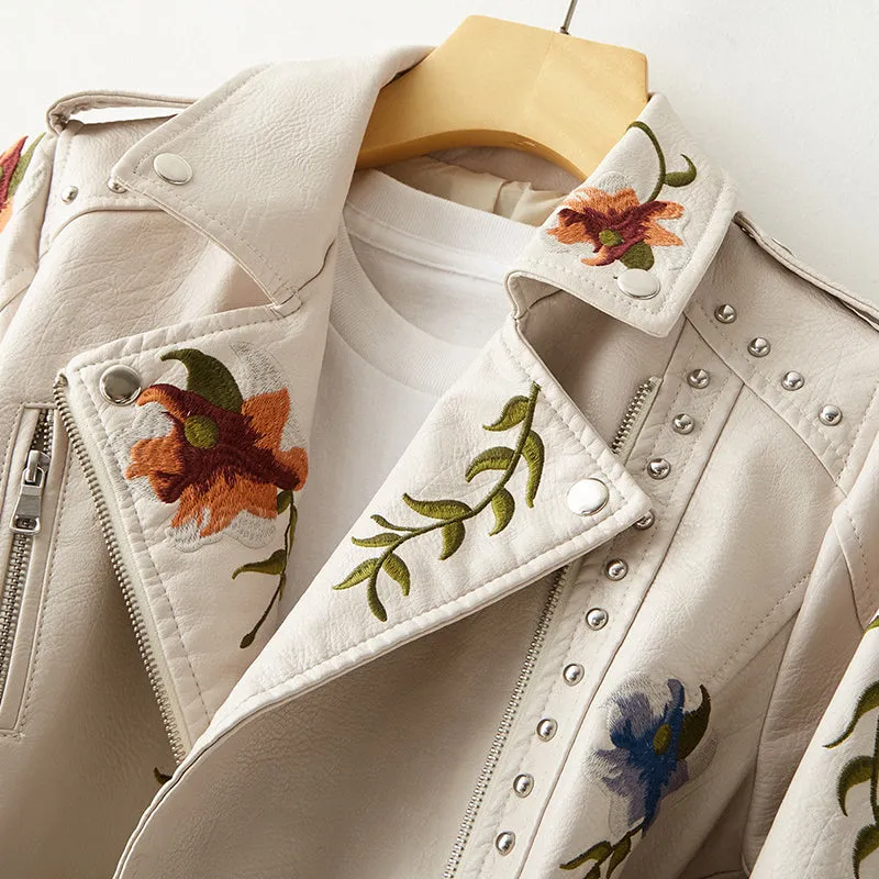 Retro Floral Faux Leather Jacket