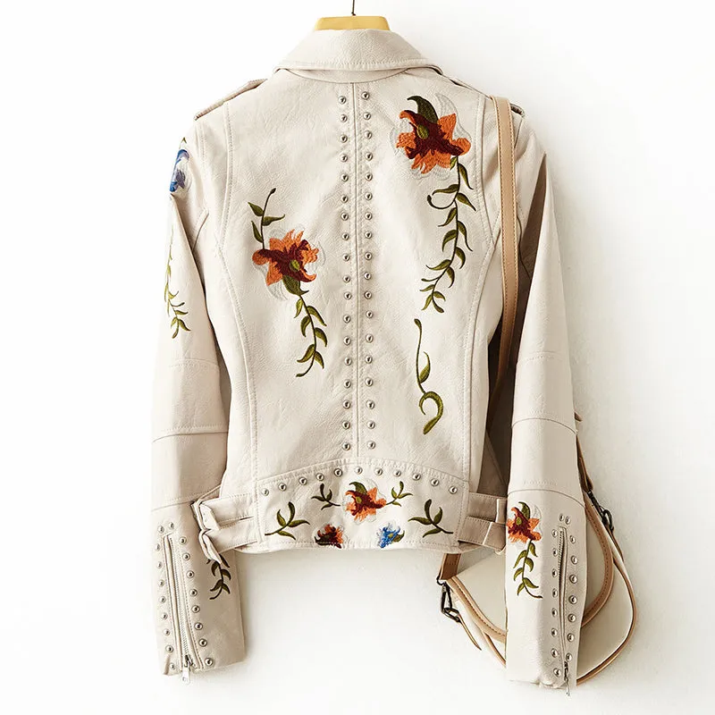 Retro Floral Faux Leather Jacket