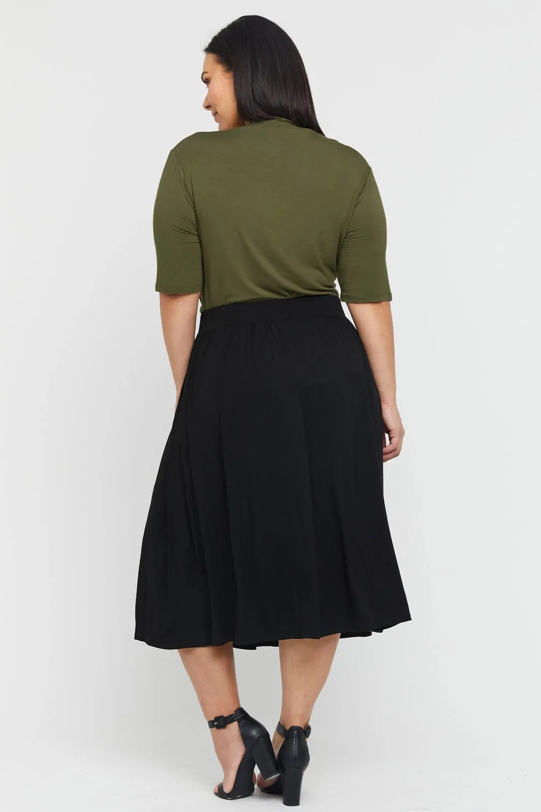 ROCKY Black Bamboo Midi Skirt