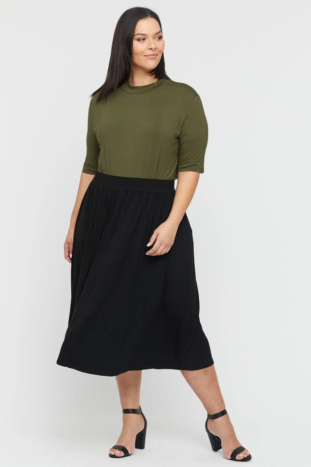 ROCKY Black Bamboo Midi Skirt