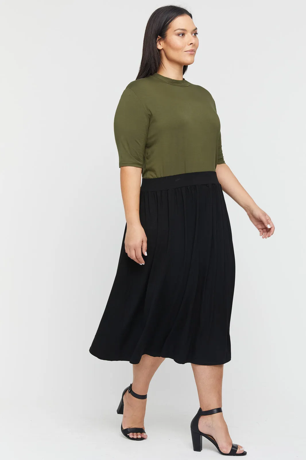 ROCKY Black Bamboo Midi Skirt
