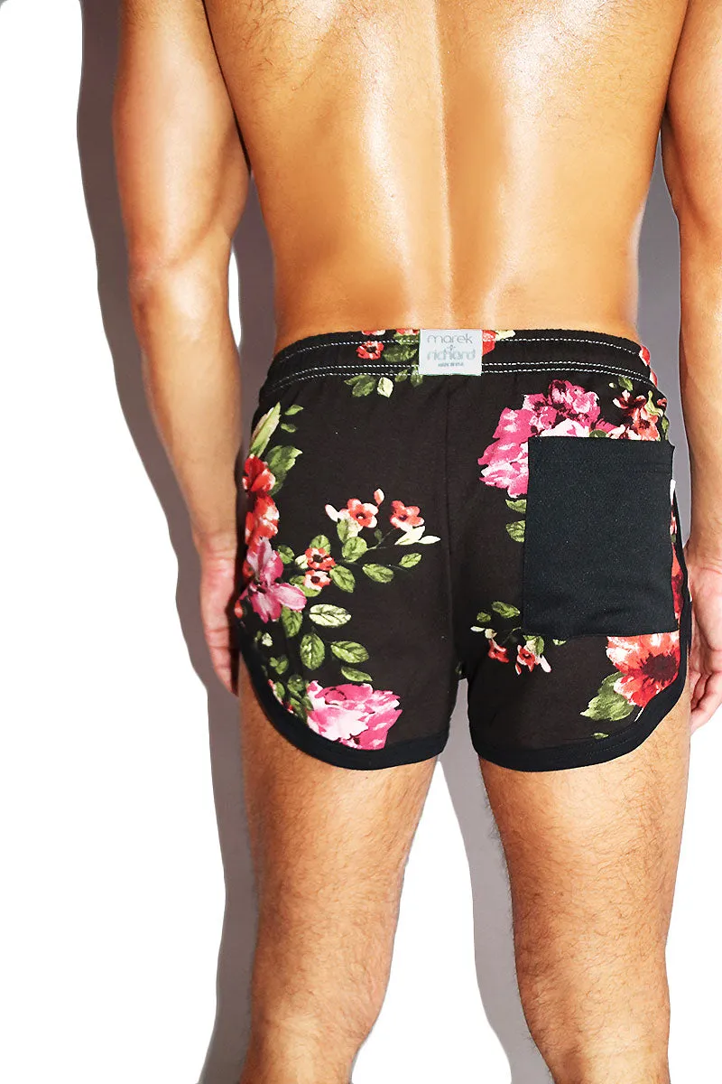 Romance Floral Running Shorts- Black